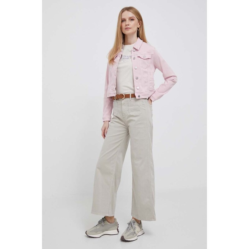 Kalhoty Pepe Jeans dámské, šedá barva, široké, high waist