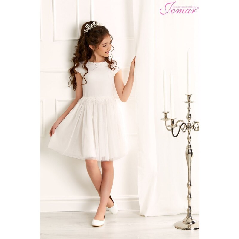 Dívčí šaty s tylem bílo smetanové Jomar 899