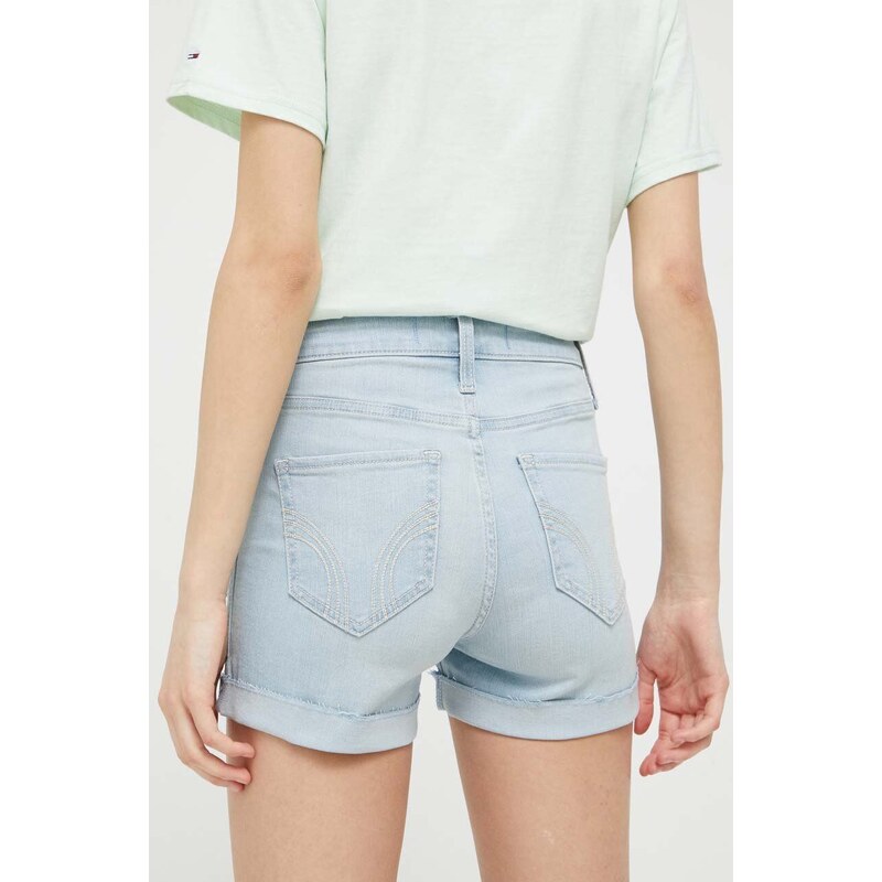 Džínové šortky Hollister Co. dámské, hladké, high waist