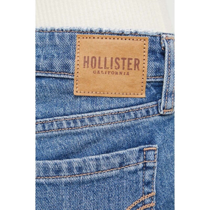 Džínové šortky Hollister Co. dámské, tmavomodrá barva, hladké, high waist