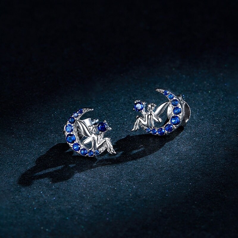 GRACE Silver Jewellery Stříbrné náušnice Zinda - měsíční víla, zirkon, stříbro 925/1000