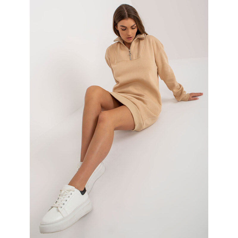 Fashionhunters Basic béžové mikinové šaty oversized střihu