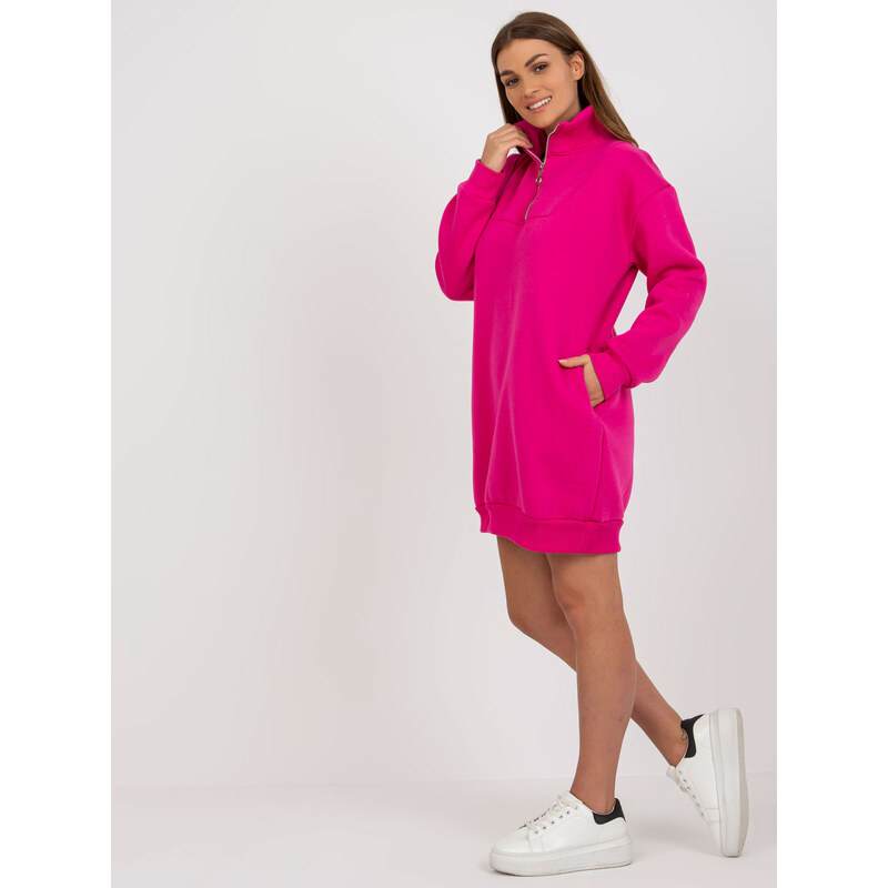 BASIC TMAVĚ RŮŽOVÉ OVERSIZE MIKINOVÉ ŠATY -DARK PINK Tmavě růžová