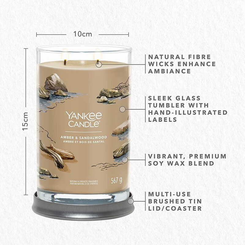 Yankee Candle vonná svíčka Signature Tumbler ve skle velká Amber & Sandalwood 567g