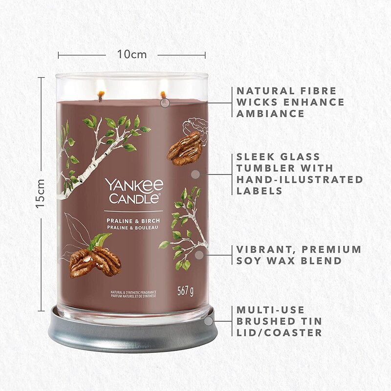 Yankee Candle vonná svíčka Signature Tumbler ve skle velká Praline & Birch 567g