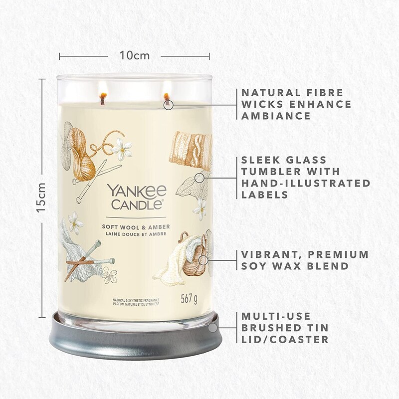 Yankee Candle vonná svíčka Signature Tumbler ve skle velká Soft Wool & Amber 567g