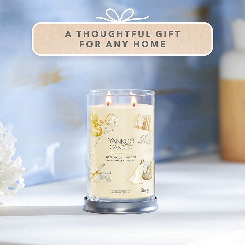 Yankee Candle vonná svíčka Signature Tumbler ve skle velká Soft Wool & Amber 567g