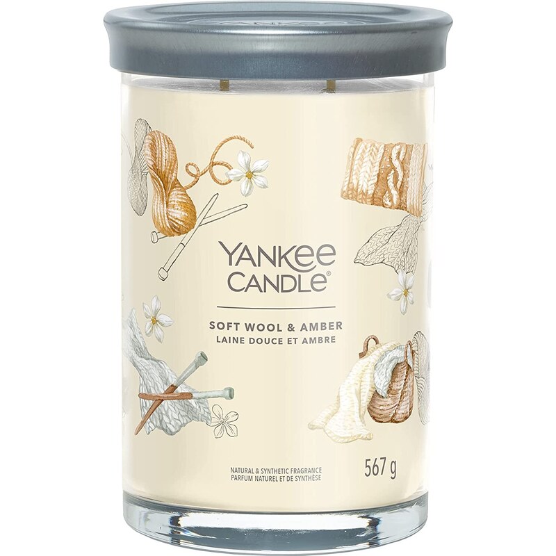 Yankee Candle vonná svíčka Signature Tumbler ve skle velká Soft Wool & Amber 567g
