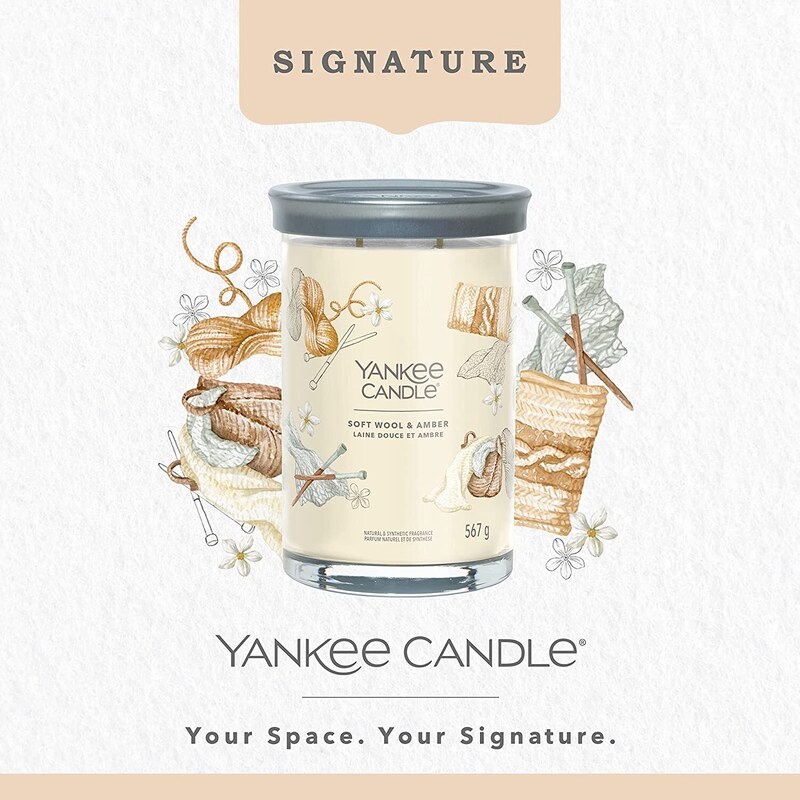 Yankee Candle vonná svíčka Signature Tumbler ve skle velká Soft Wool & Amber 567g