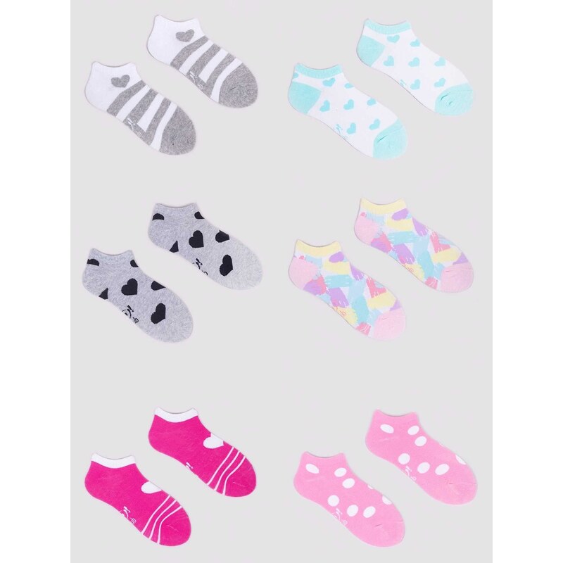 Yoclub Kids's Girls' Ankle Cotton Socks Patterns Colours 6-Pack SKS-0008G-AA00-004