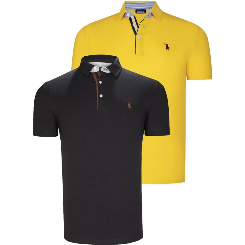 DUAL SET T8582 DEWBERRY MENS T-SHIRT-BLACK-YELLOW