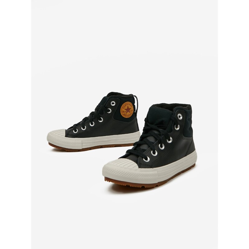 Černé klučičí kotníkové kožené tenisky Converse Chuck Taylor All Star - unisex