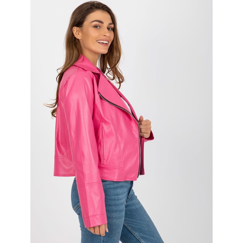 Fashionhunters Krátká růžová motorkářská bunda z ekokůže