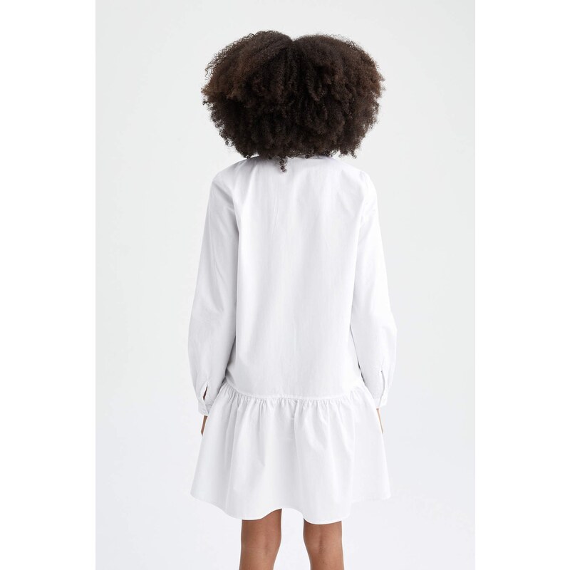 DEFACTO Volan Detailní košilový límec s dlouhým rukávem popelínová letní košile Mini šaty