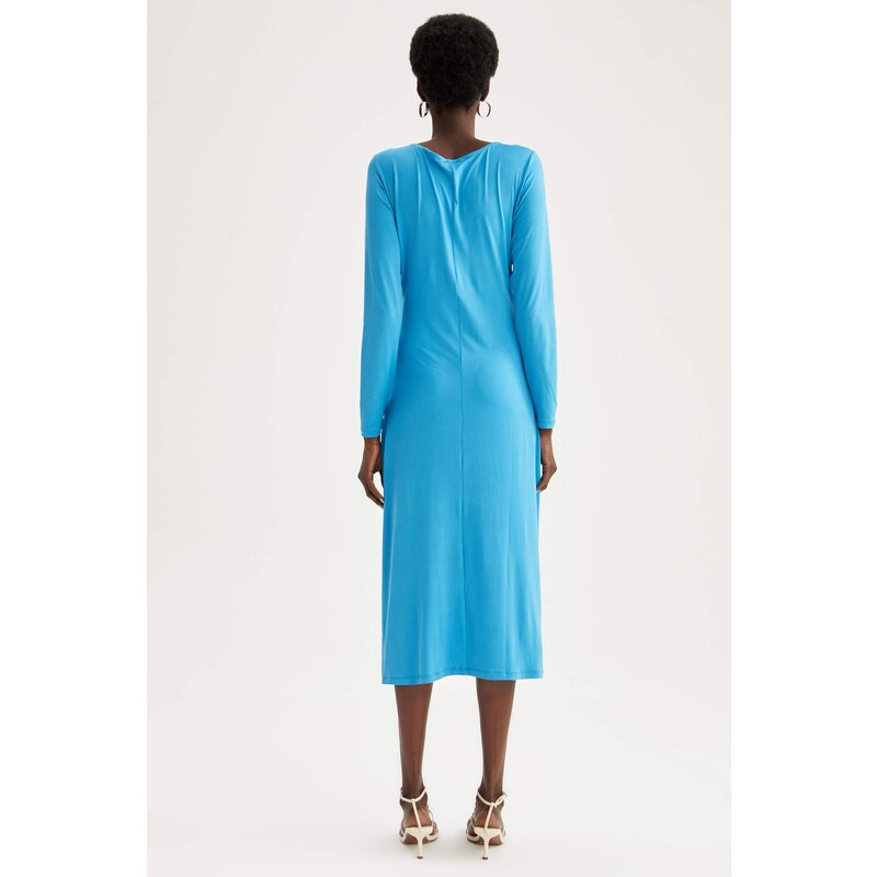 DEFACTO V Neck Long Sleeve Midi Dress