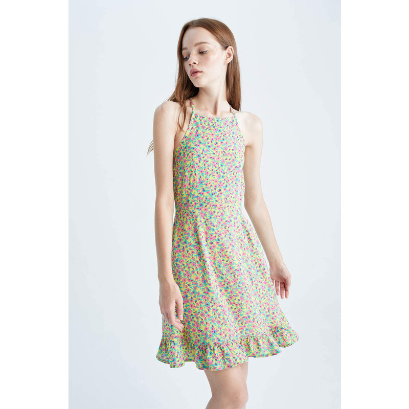 DEFACTO Cool A-Line Strap Floral Mini Dress