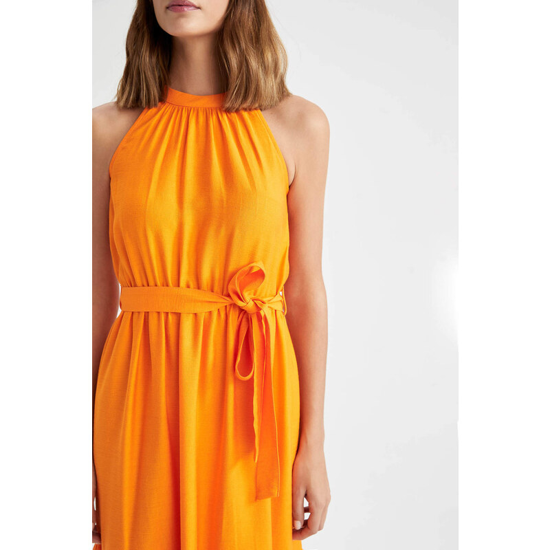 DEFACTO Crew Neck Sleeveless Belted Midi Dress