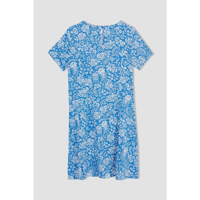 DEFACTO Relax Fit A Cut Short Sleeve Printed Mini Dress