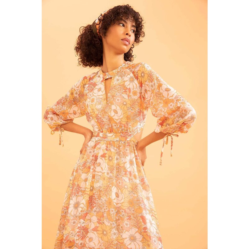 DEFACTO A Cut Long Sleeve Floral Print Maxi Dress