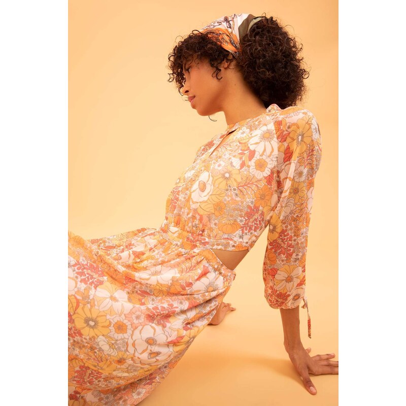 DEFACTO A Cut Long Sleeve Floral Print Maxi Dress