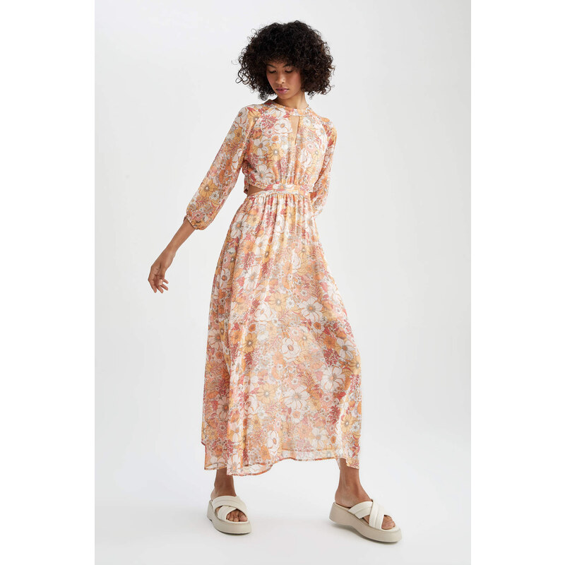 DEFACTO A Cut Long Sleeve Floral Print Maxi Dress