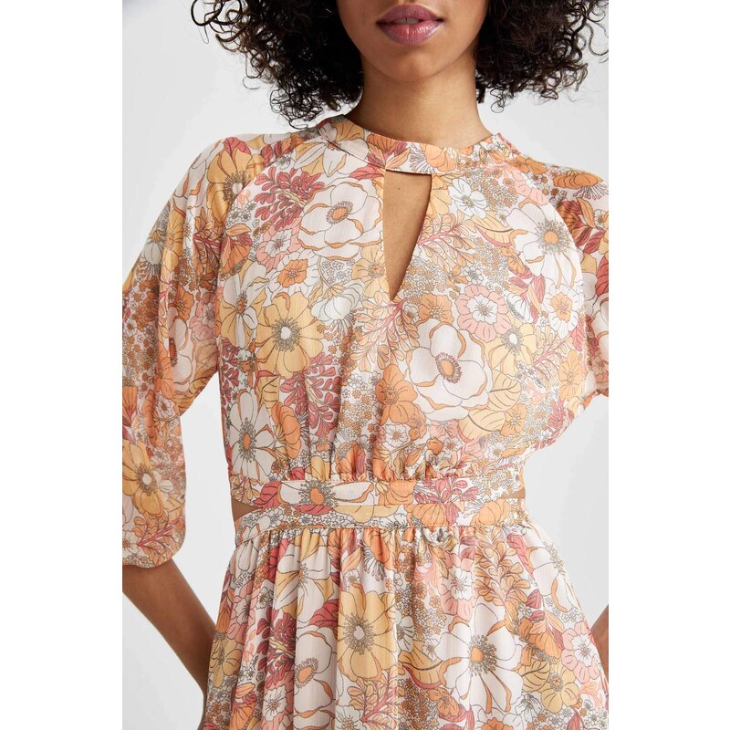 DEFACTO A Cut Long Sleeve Floral Print Maxi Dress