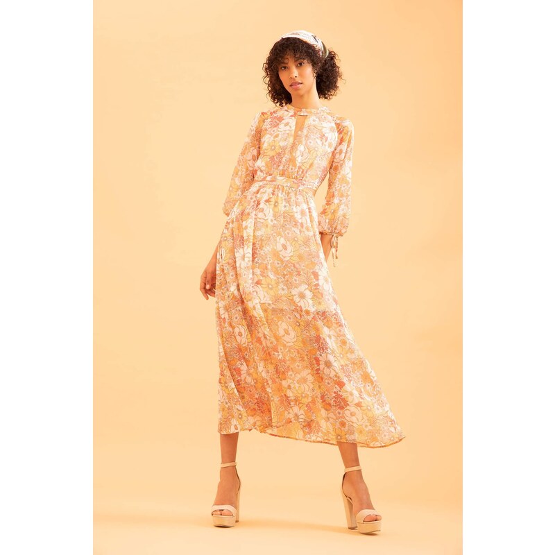 DEFACTO A Cut Long Sleeve Floral Print Maxi Dress