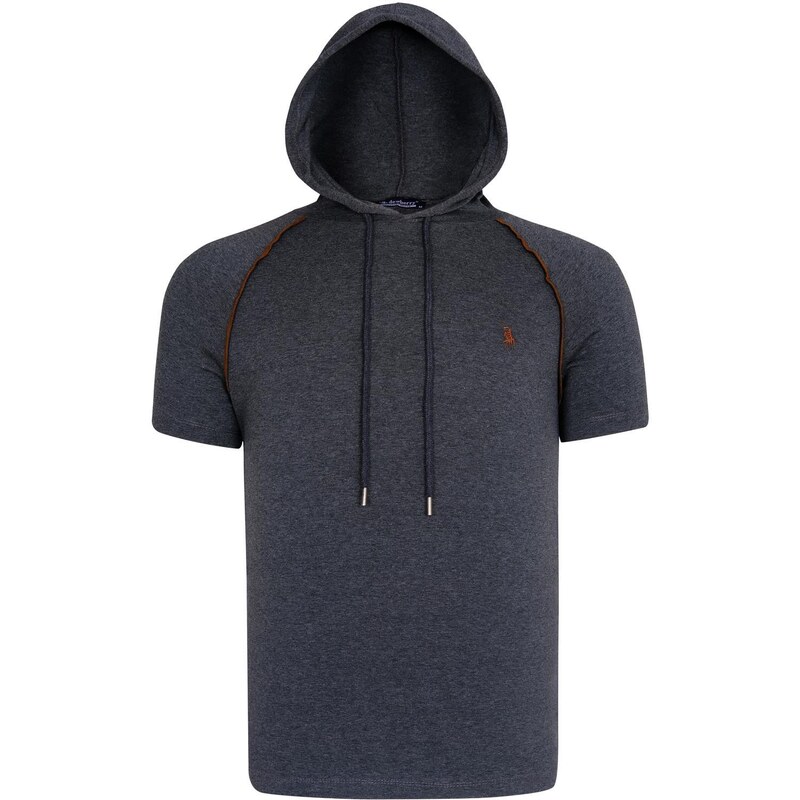 DUAL SET T8570 DEWBERRY HOODED MEN'S T-SHIRT-WHITE-ANTHRACITE