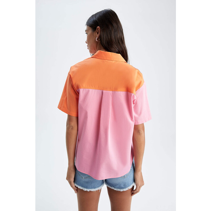 DEFACTO Oversized Short Sleeve Colour Block One Side Pocket Shirt