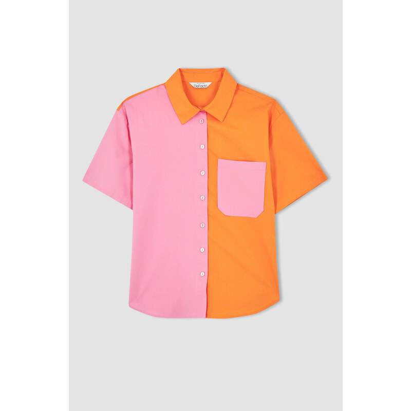 DEFACTO Oversized Short Sleeve Colour Block One Side Pocket Shirt
