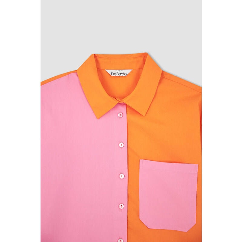 DEFACTO Oversized Short Sleeve Colour Block One Side Pocket Shirt