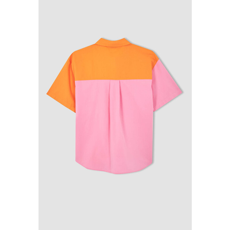 DEFACTO Oversized Short Sleeve Colour Block One Side Pocket Shirt