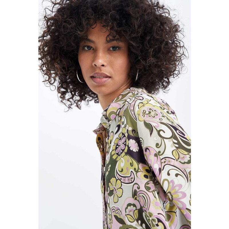 DEFACTO Regular Fit Patterned Satin Long Sleeve Shirt