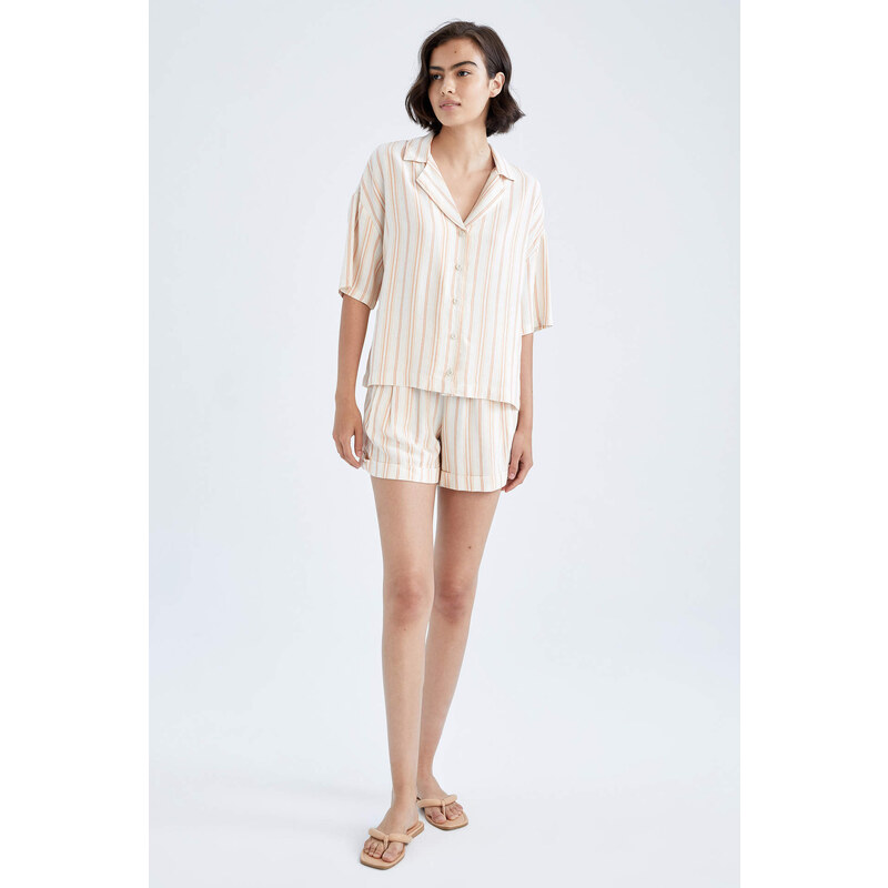 DEFACTO Relax Fit Striped Pocket Linen Shorts