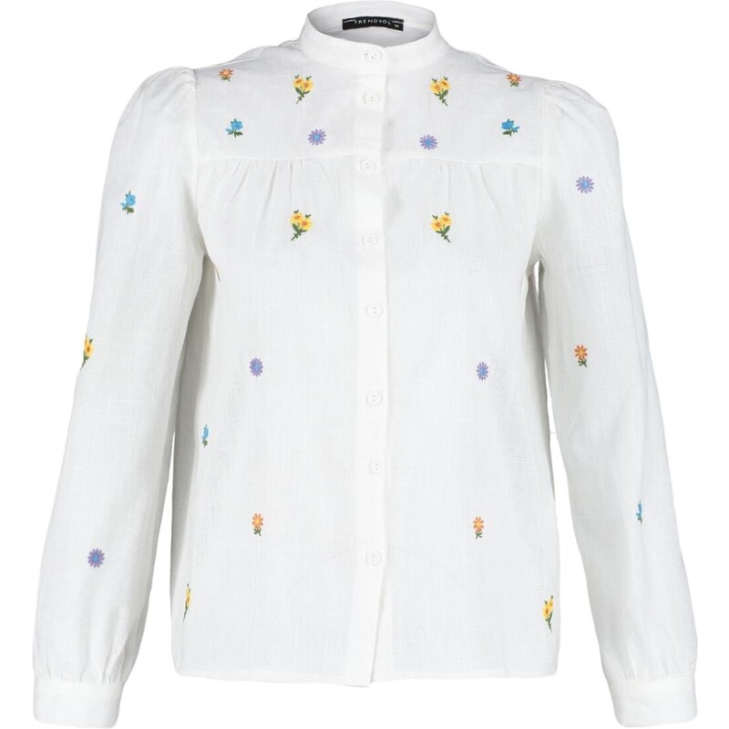 Trendyol Ecru Embroidered Woven Shirt