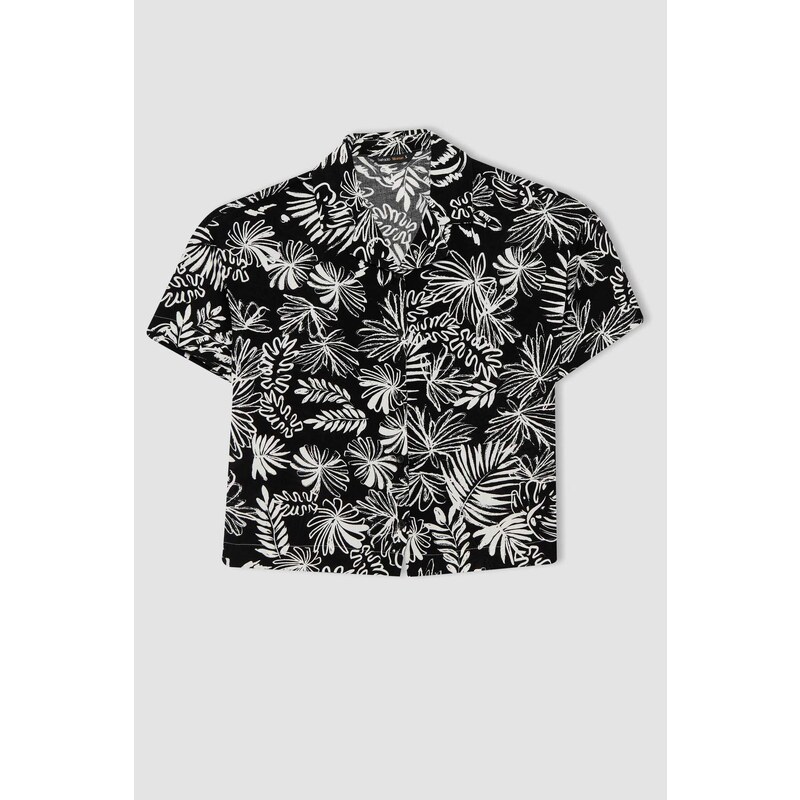 DEFACTO Regular Fit Short Sleeve Palm Print Viscose Shirt