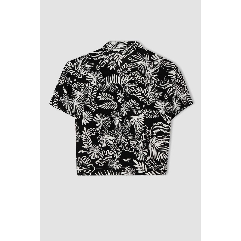 DEFACTO Regular Fit Short Sleeve Palm Print Viscose Shirt