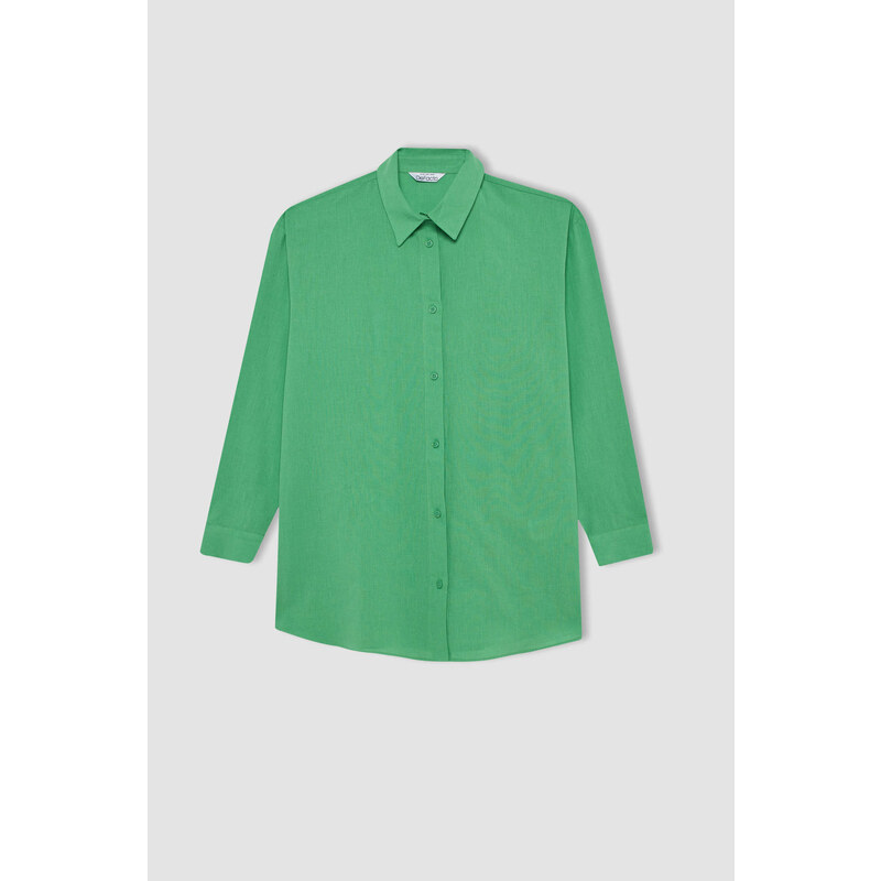 DEFACTO Oversize Fit Shirt Collar Linen Blended Long Sleeve Shirt