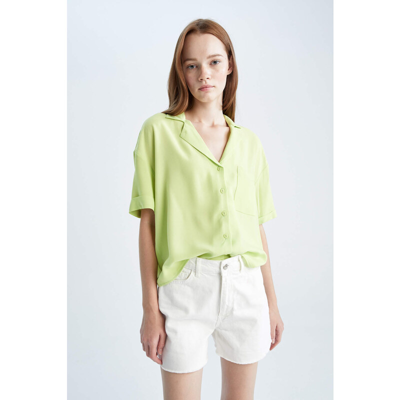 DEFACTO Relax Fit Pajama Collar Short Sleeve Shirt