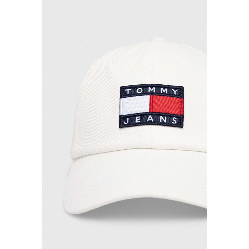 Bavlněná baseballová čepice Tommy Jeans bílá barva, s aplikací