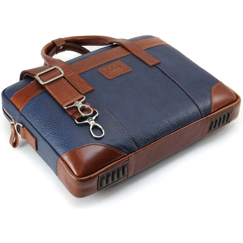 VALMIO Modrá kožená taška na notebook Carlsbad