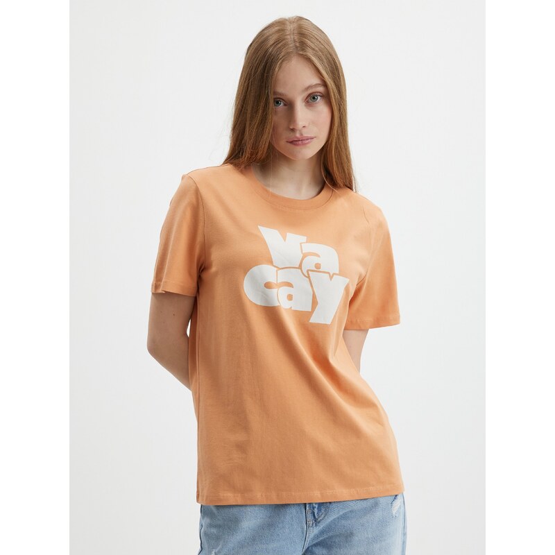Oranžové tričko s potiskem Pieces Tamaris - Dámské