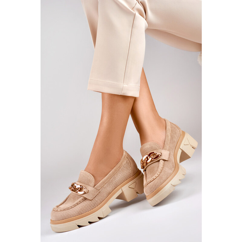 primohurt Dámské béžové ažurové mokasíny
