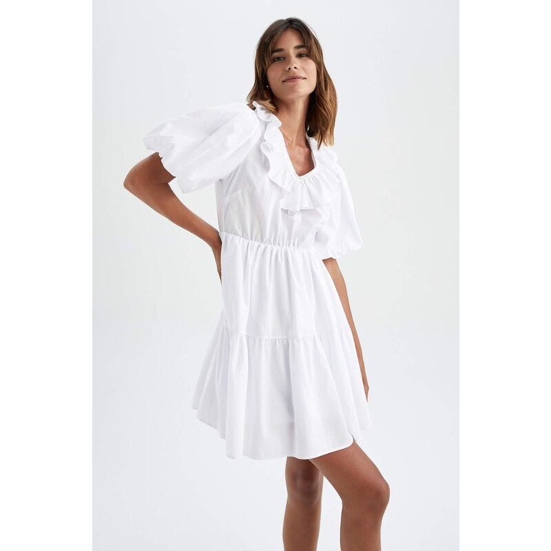 DEFACTO Short Sleeve Mini Short Sleeve Woven Dress