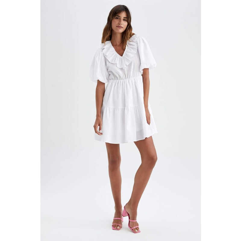 DEFACTO Short Sleeve Mini Short Sleeve Woven Dress