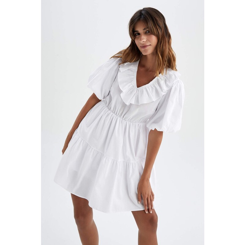 DEFACTO Short Sleeve Mini Short Sleeve Woven Dress