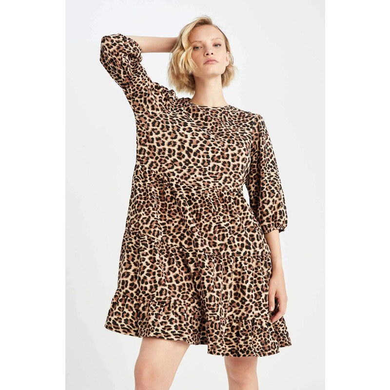 DEFACTO Animal Half Sleeve Mini Long Sleeve Dress