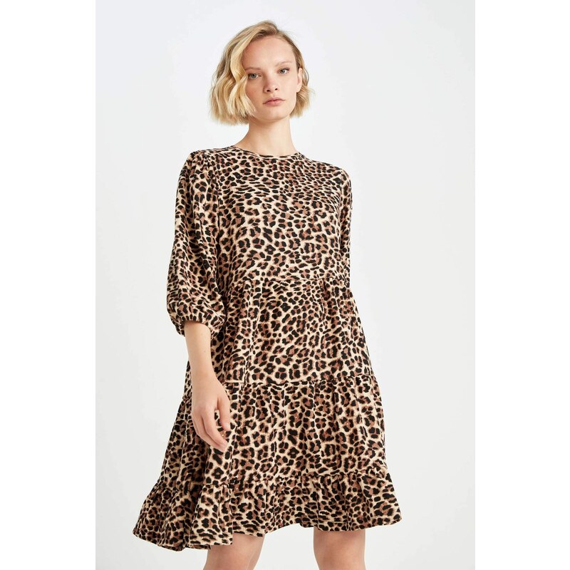 DEFACTO Animal Half Sleeve Mini Long Sleeve Dress