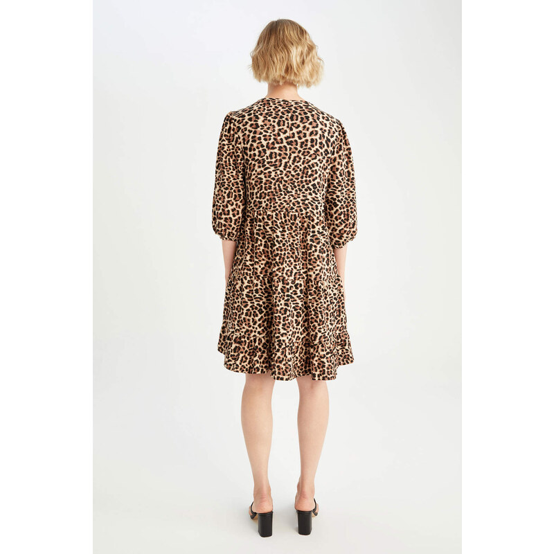 DEFACTO Animal Half Sleeve Mini Long Sleeve Dress