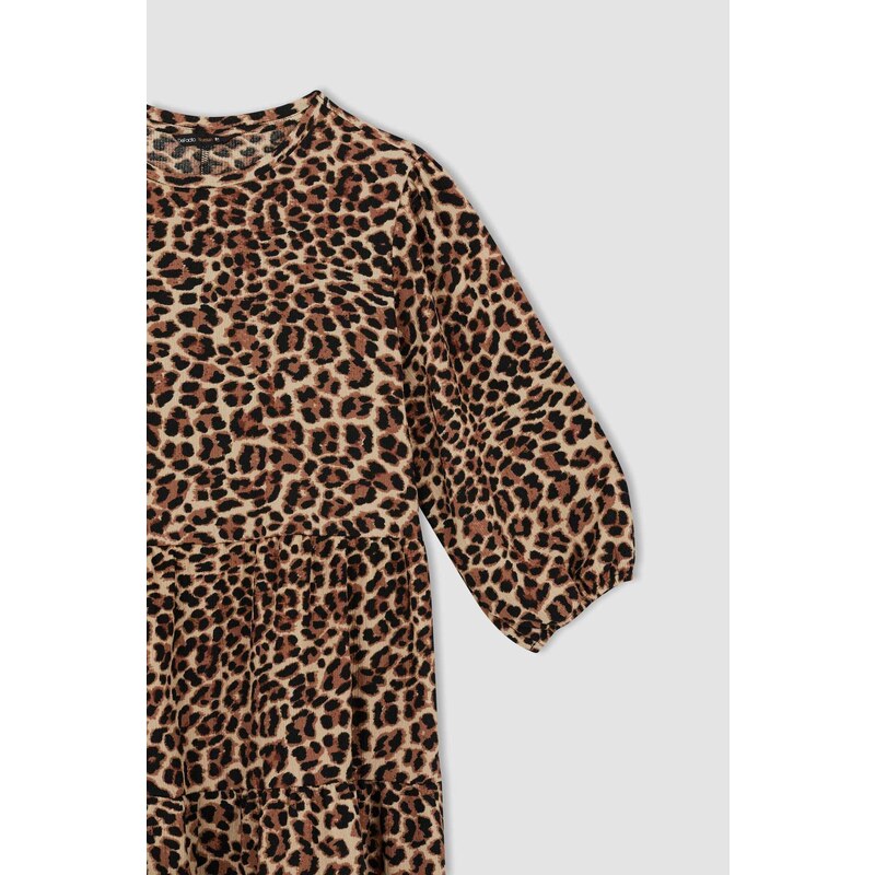 DEFACTO Animal Half Sleeve Mini Long Sleeve Dress